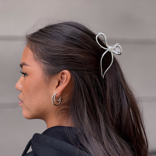 Hair Clip Bow Metal Silver